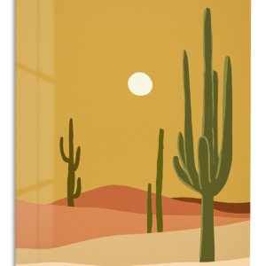 Desert Cacti and Sun metal wall art print