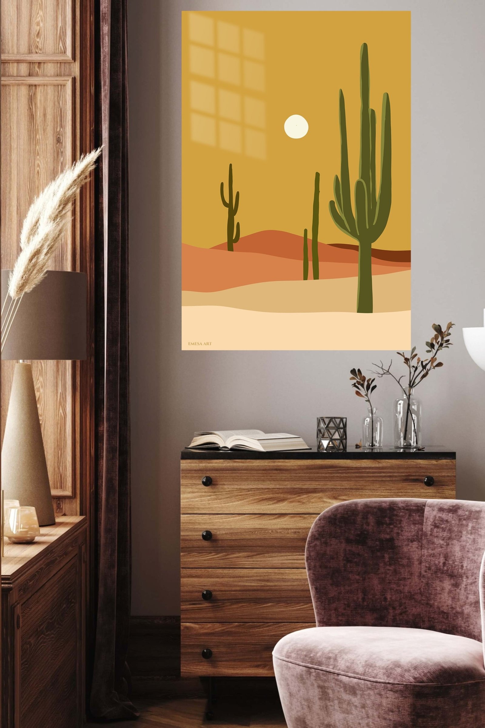 Desert Cacti and Sun metal wall art print, view 5