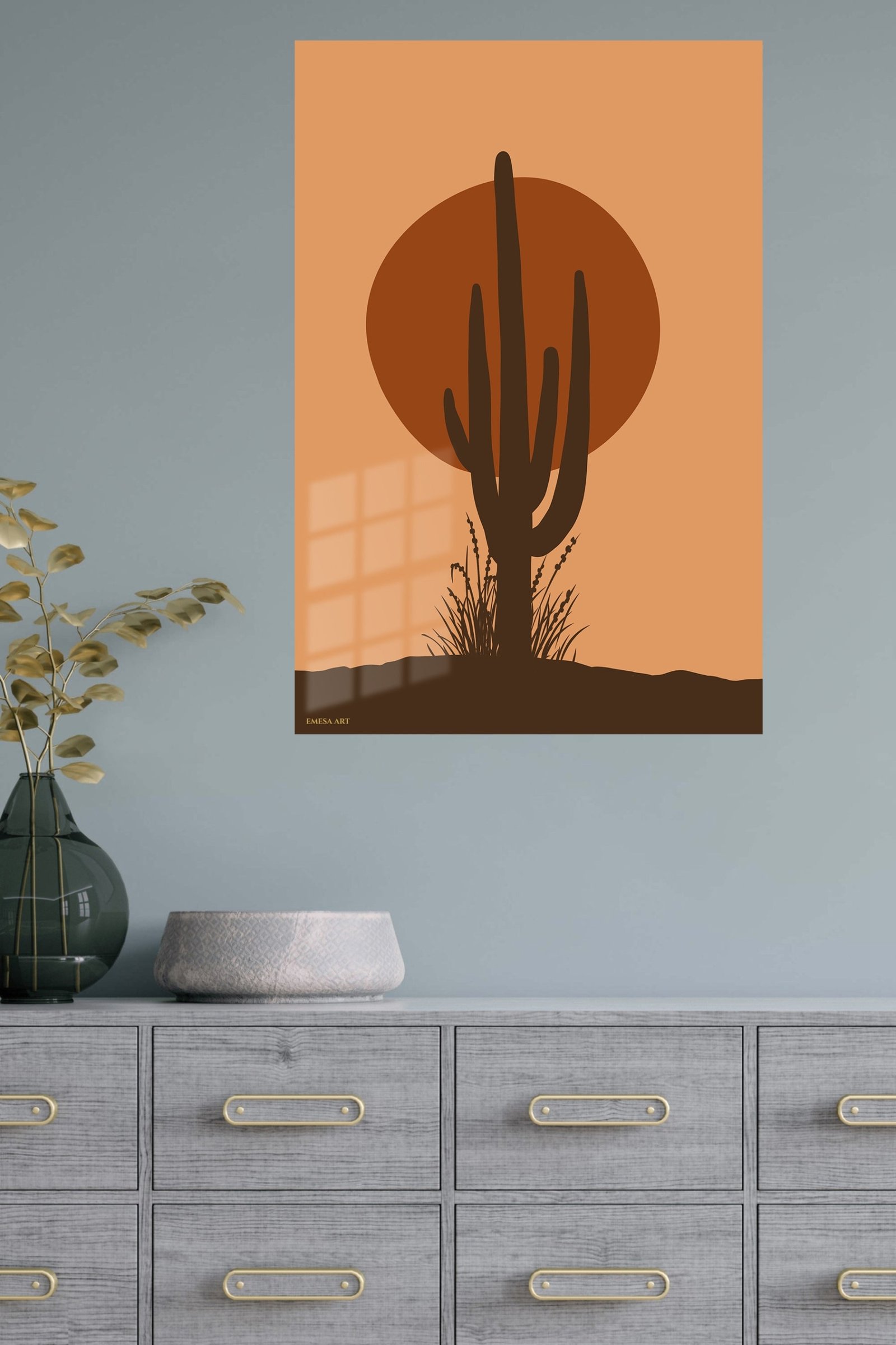 Desert Cactus Sunset metal wall art print, view 4