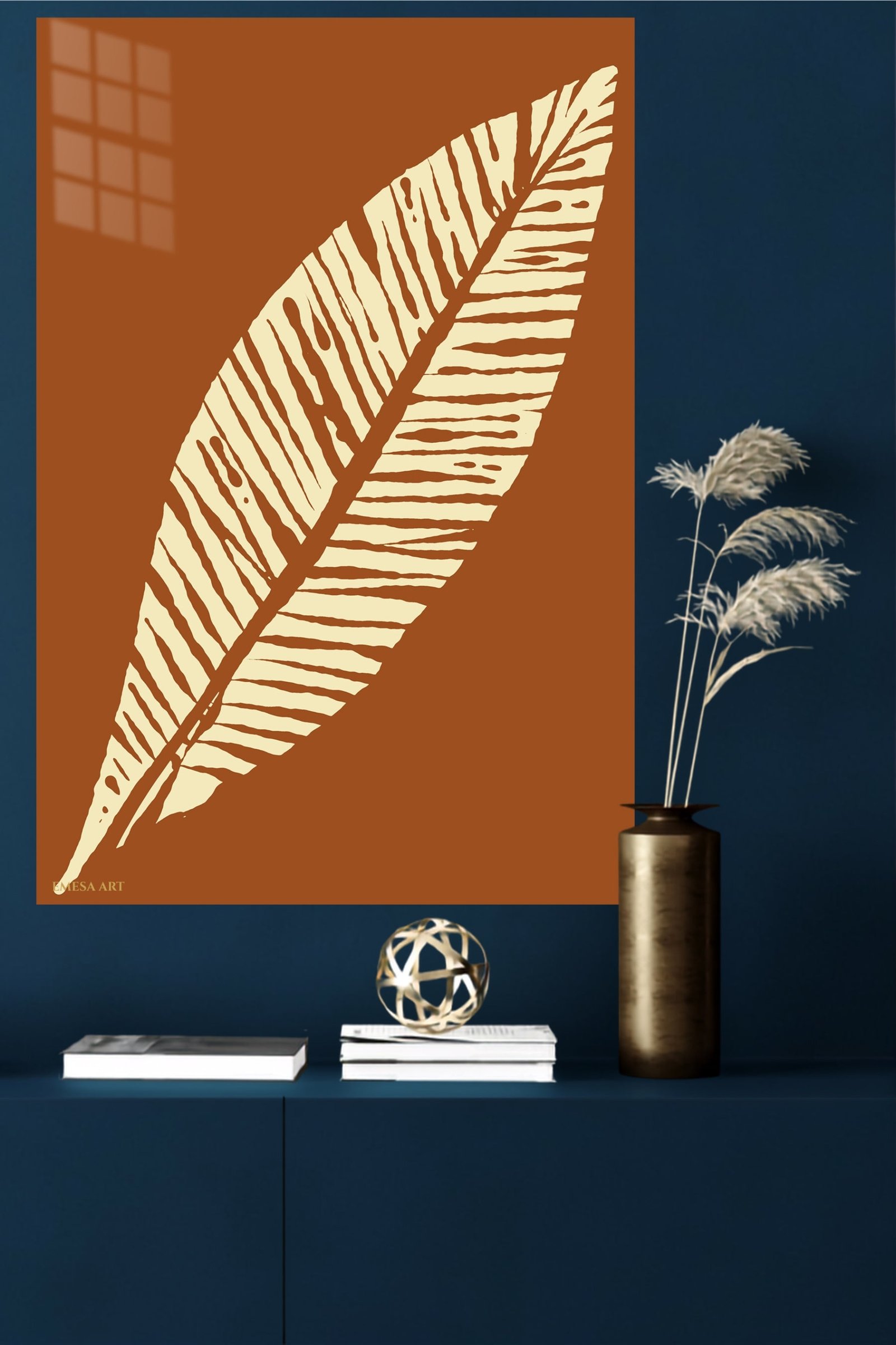 Cream Palm Frond Silhouette metal wall art print, view 4