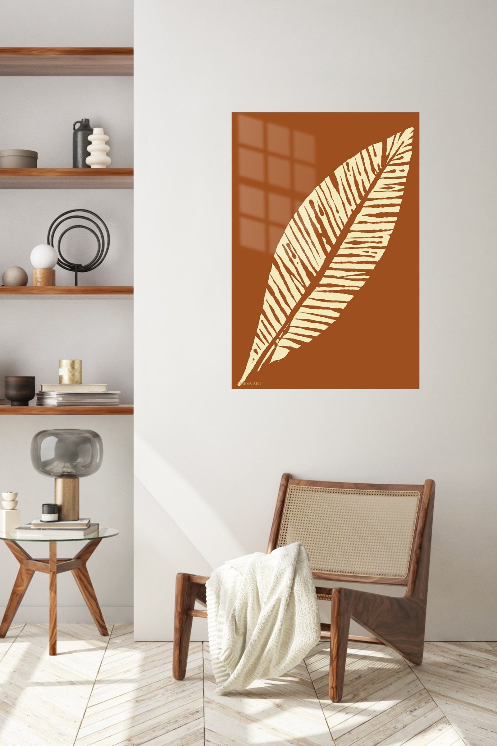 Cream Palm Frond Silhouette metal wall art print, view 5