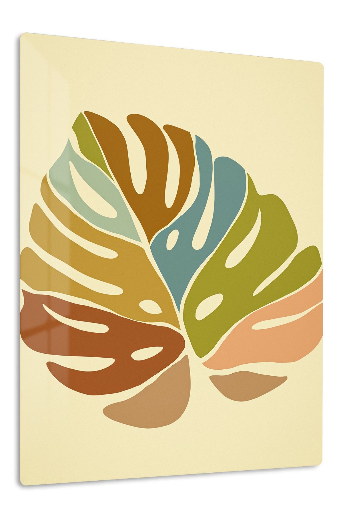 Earth Tone Monstera Leaves metal wall art print