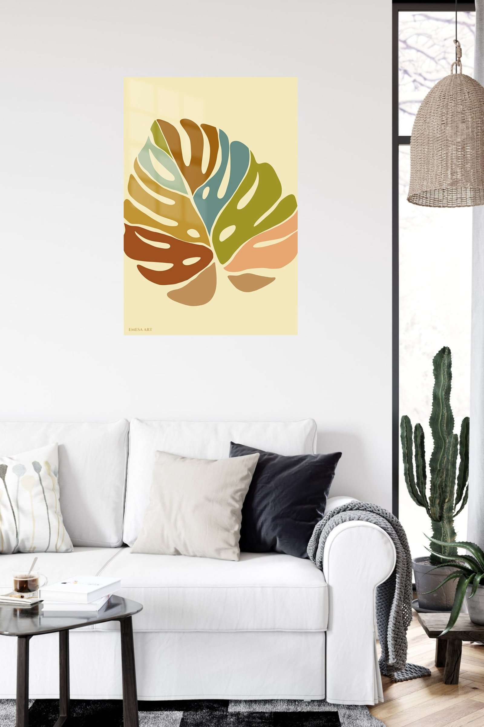 Earth Tone Monstera Leaves metal wall art print, view 5