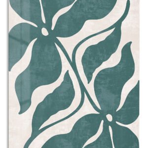 Teal Tropical Leaf Silhouette metal wall art print