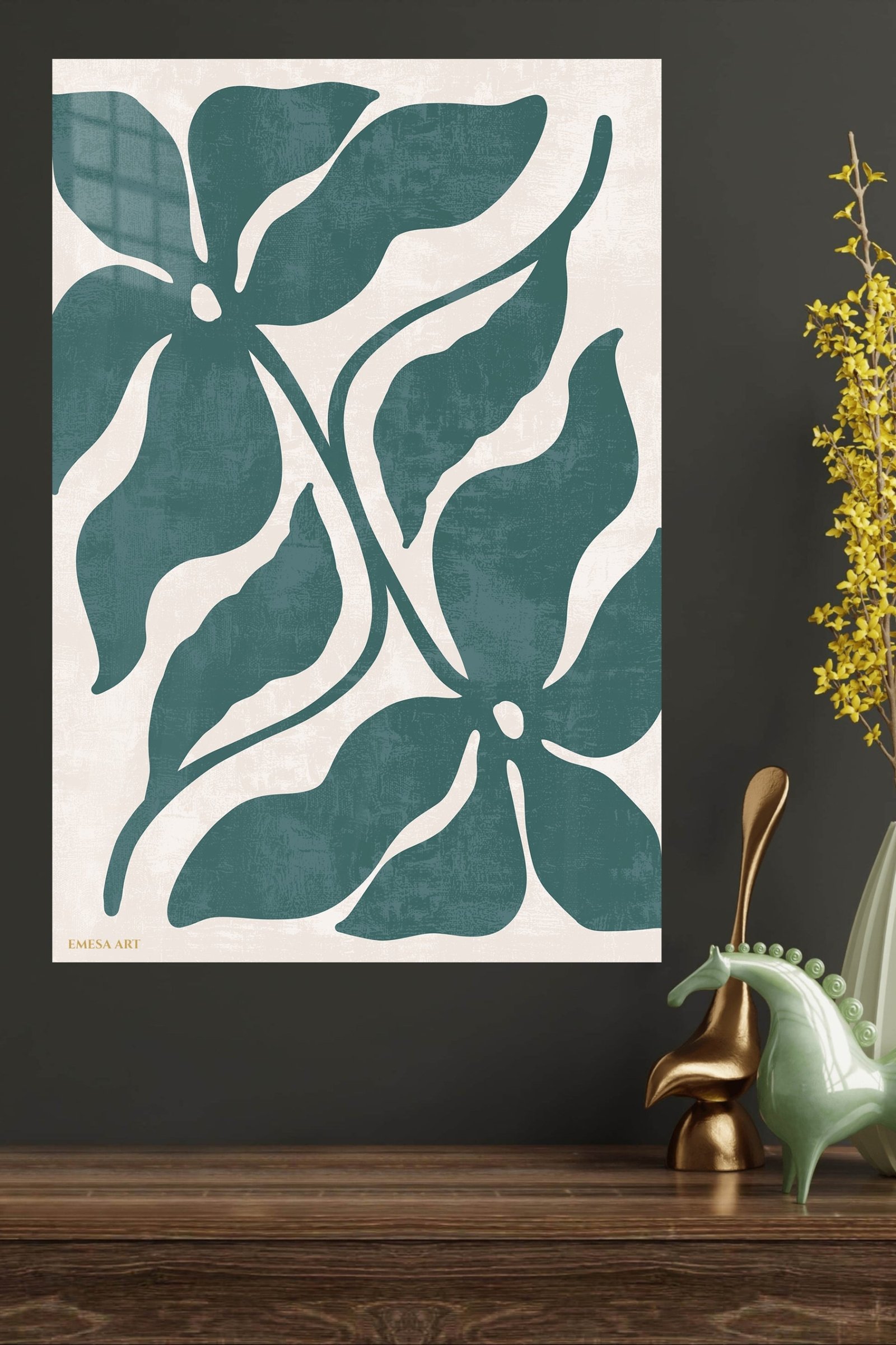 Teal Tropical Leaf Silhouette metal wall art print, view 4