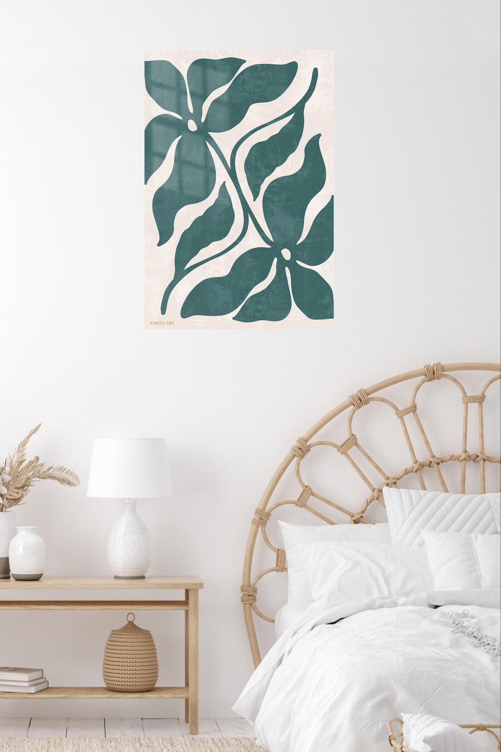 Teal Tropical Leaf Silhouette metal wall art print, view 5