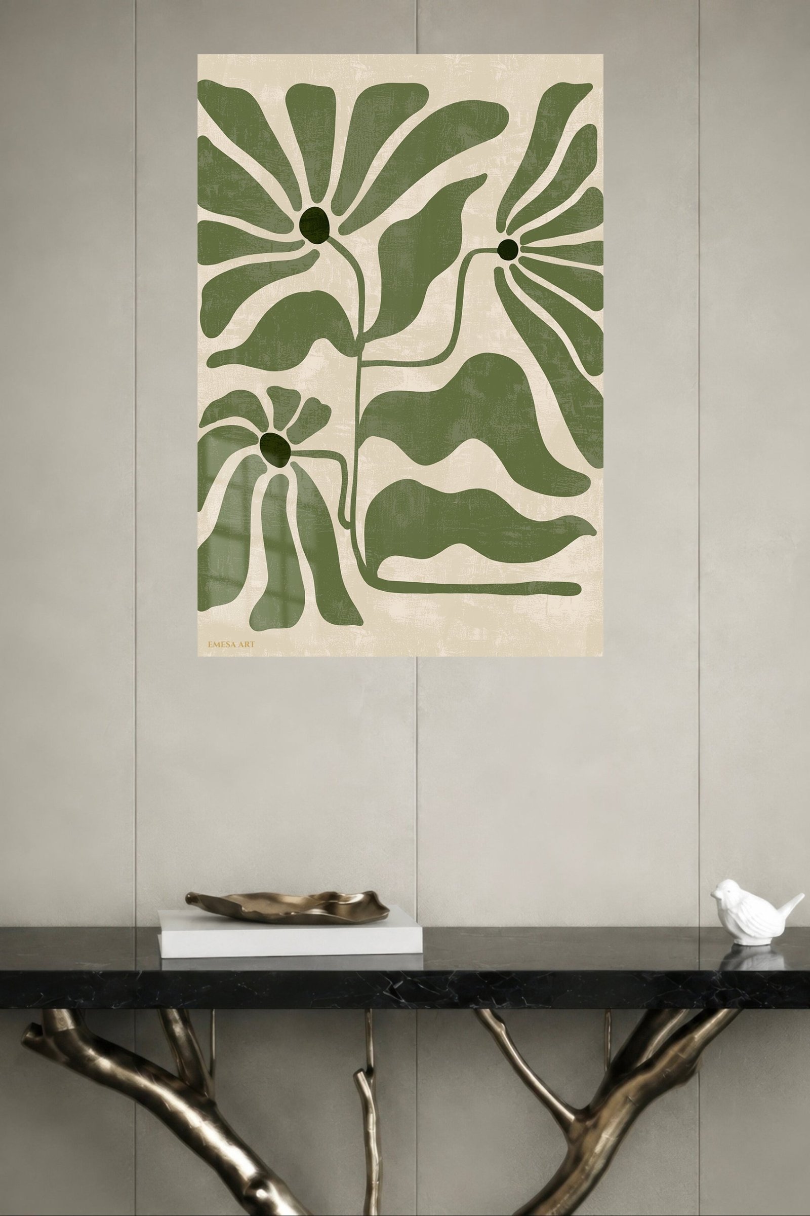Olive Abstract Botanical Blooms metal wall art print, view 4