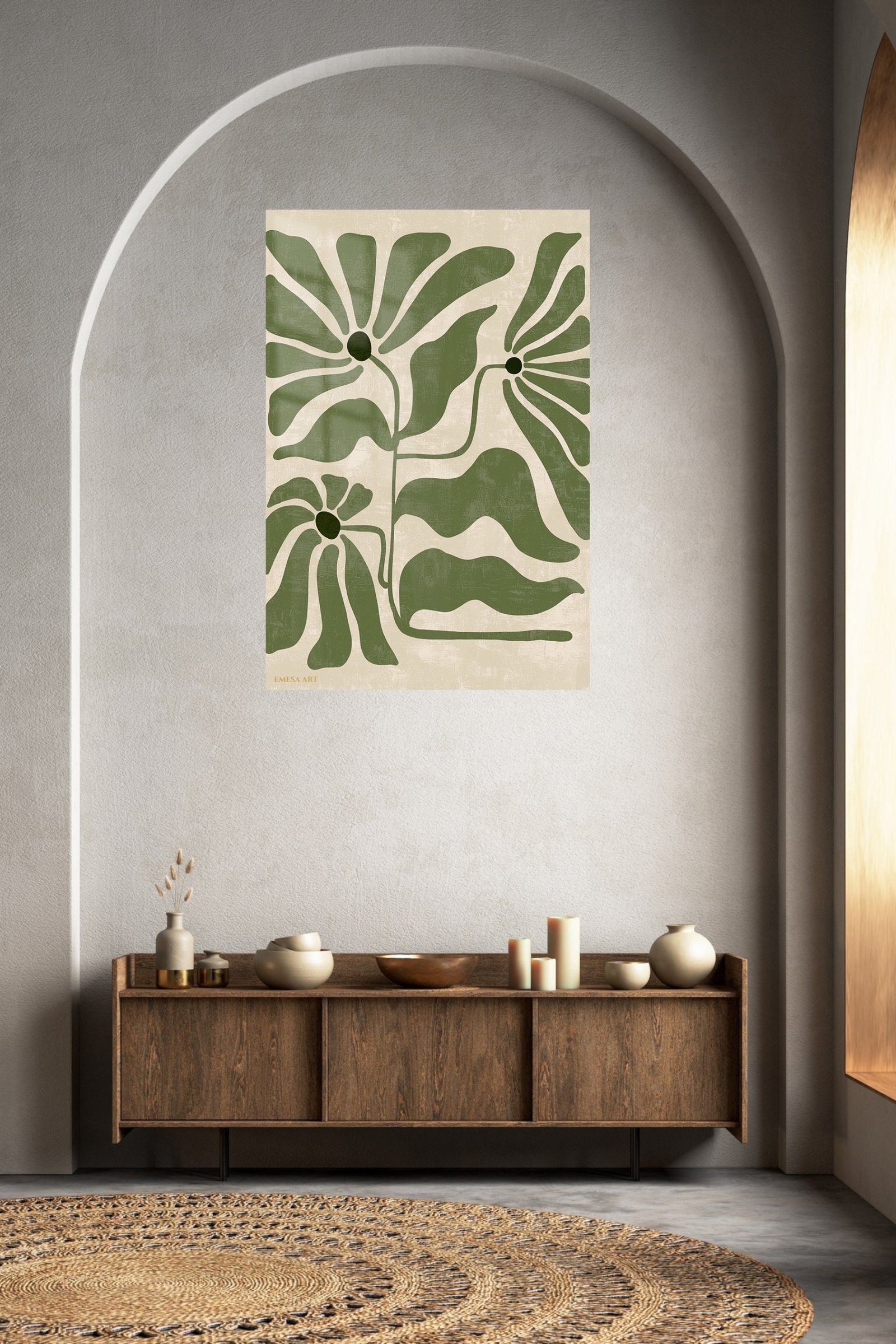 Olive Abstract Botanical Blooms metal wall art print, view 5