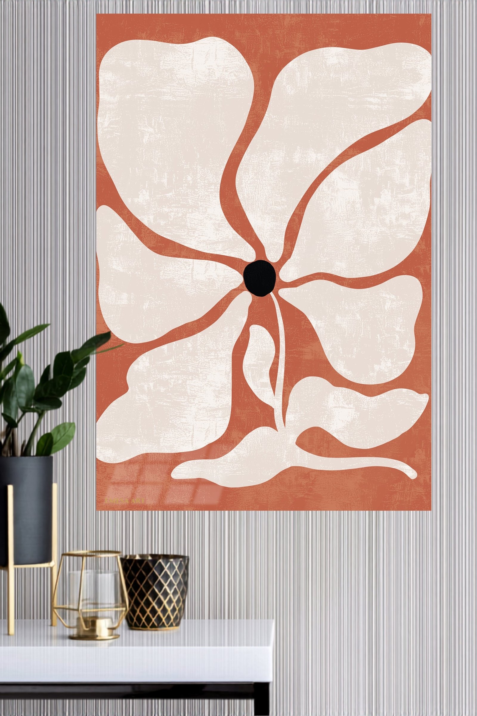 Terracotta Abstract Bloom metal wall art print, view 4