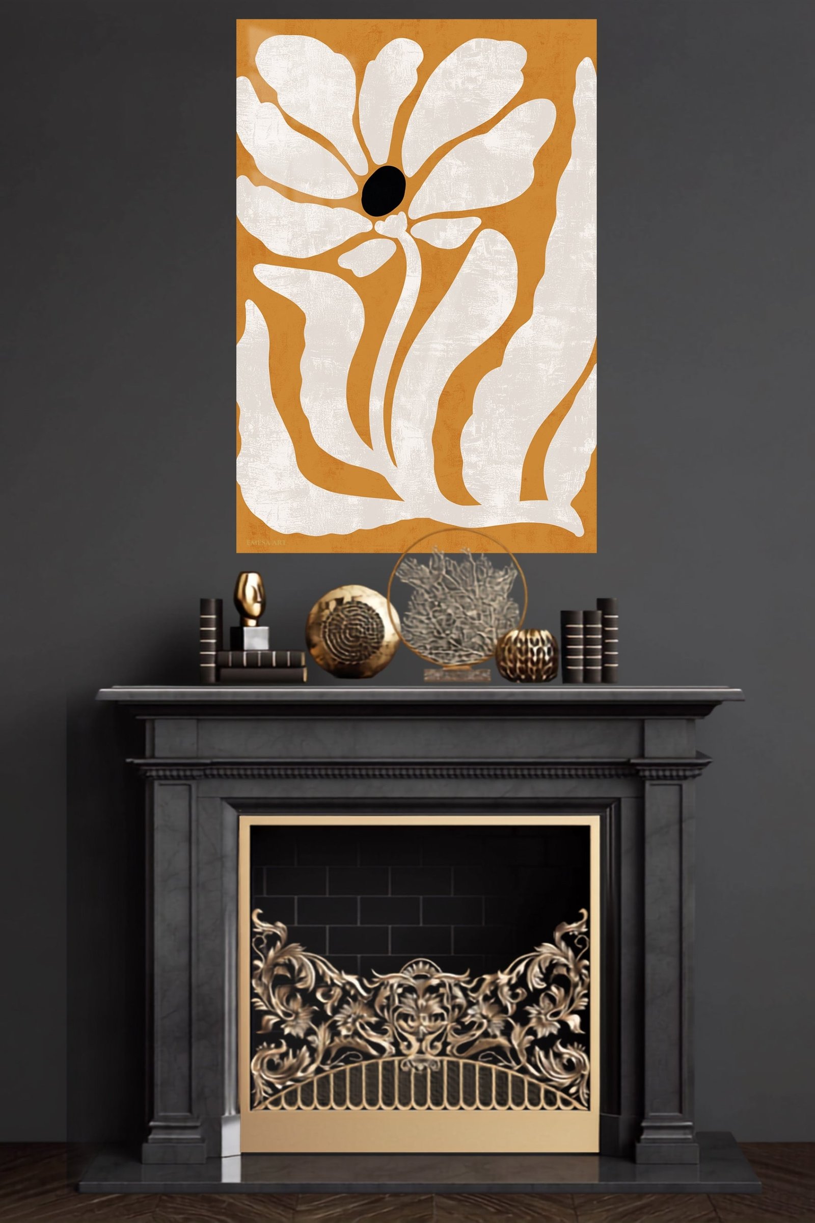 Ochre Botanical Silhouette metal wall art print, view 4