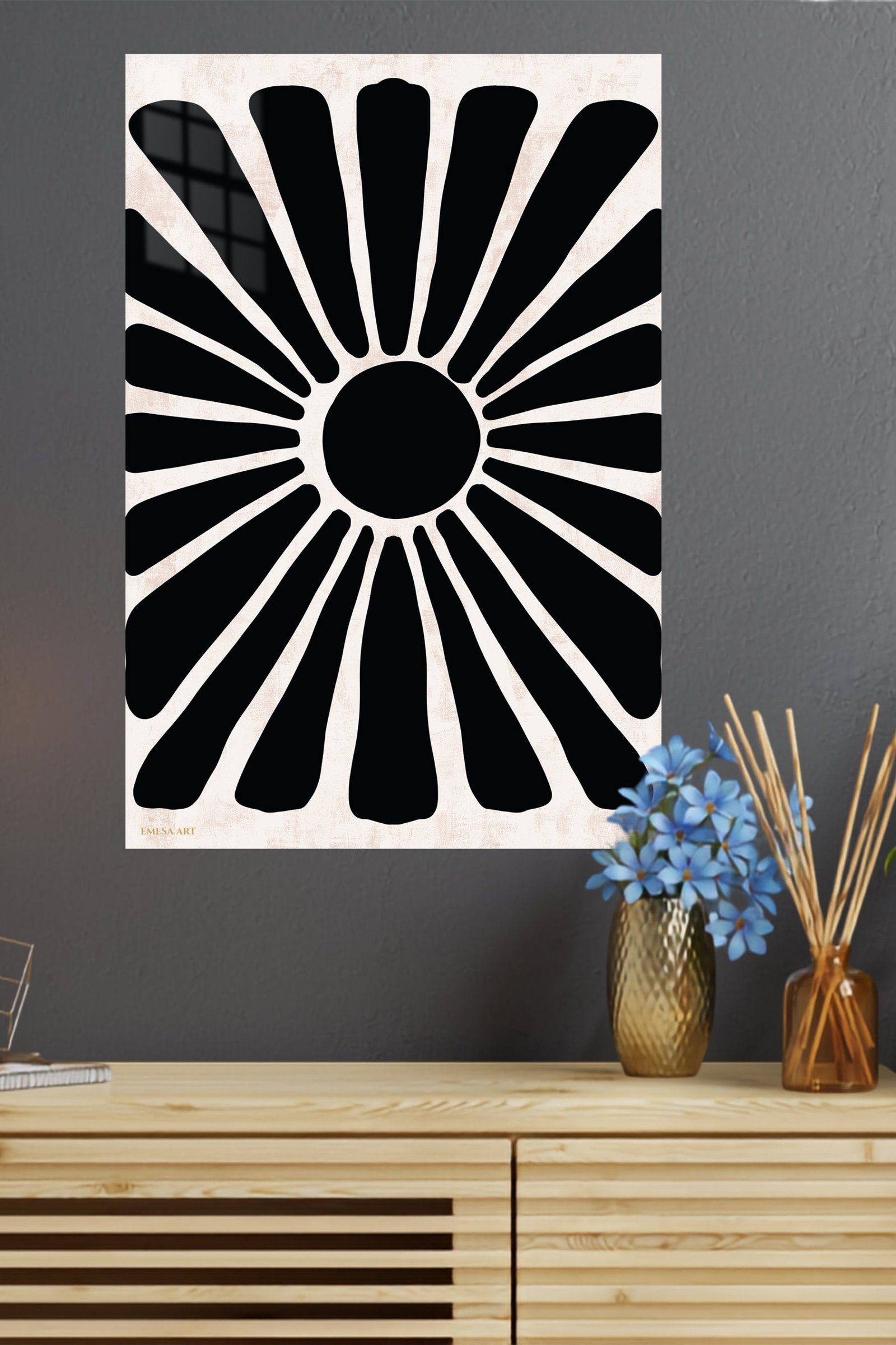 Bold Black Sunburst metal wall art print, view 4