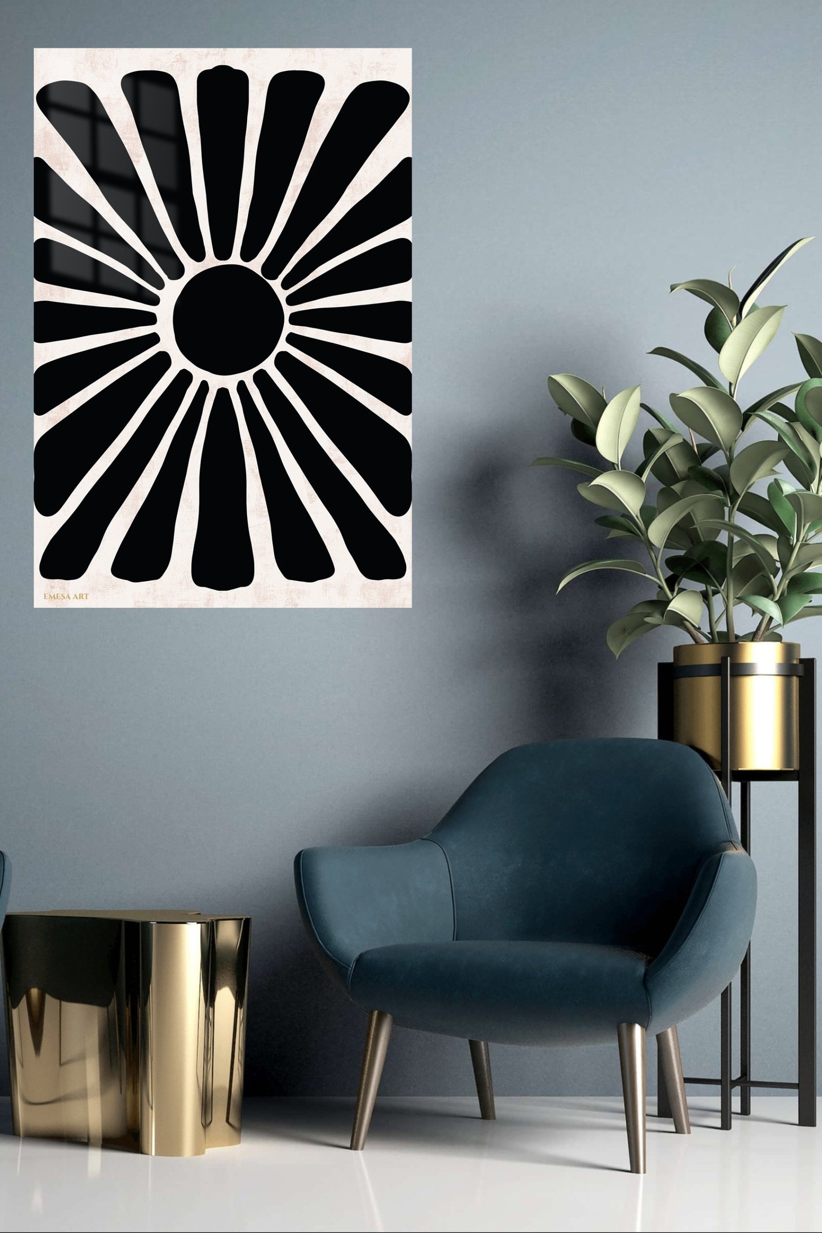 Bold Black Sunburst metal wall art print, view 5