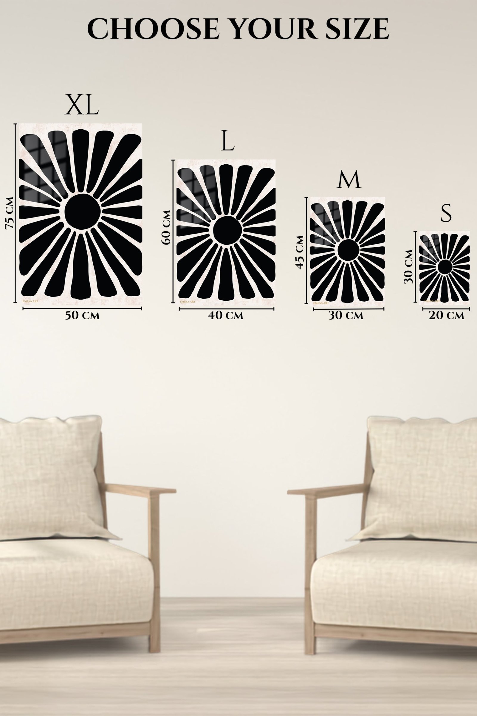 Bold Black Sunburst metal wall art print, view 6