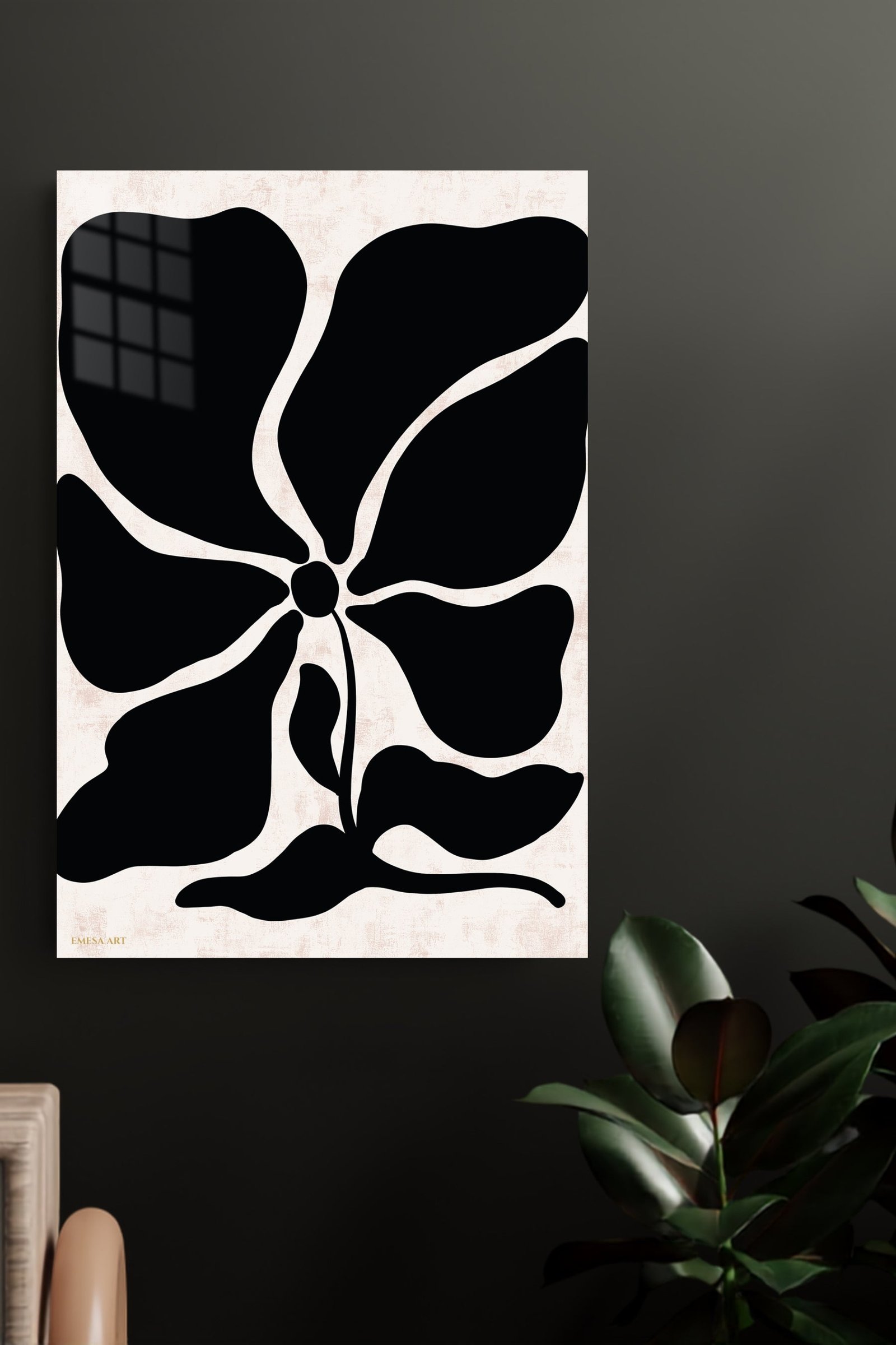 Black Organic Flower on Blush metal wall art print, view 4