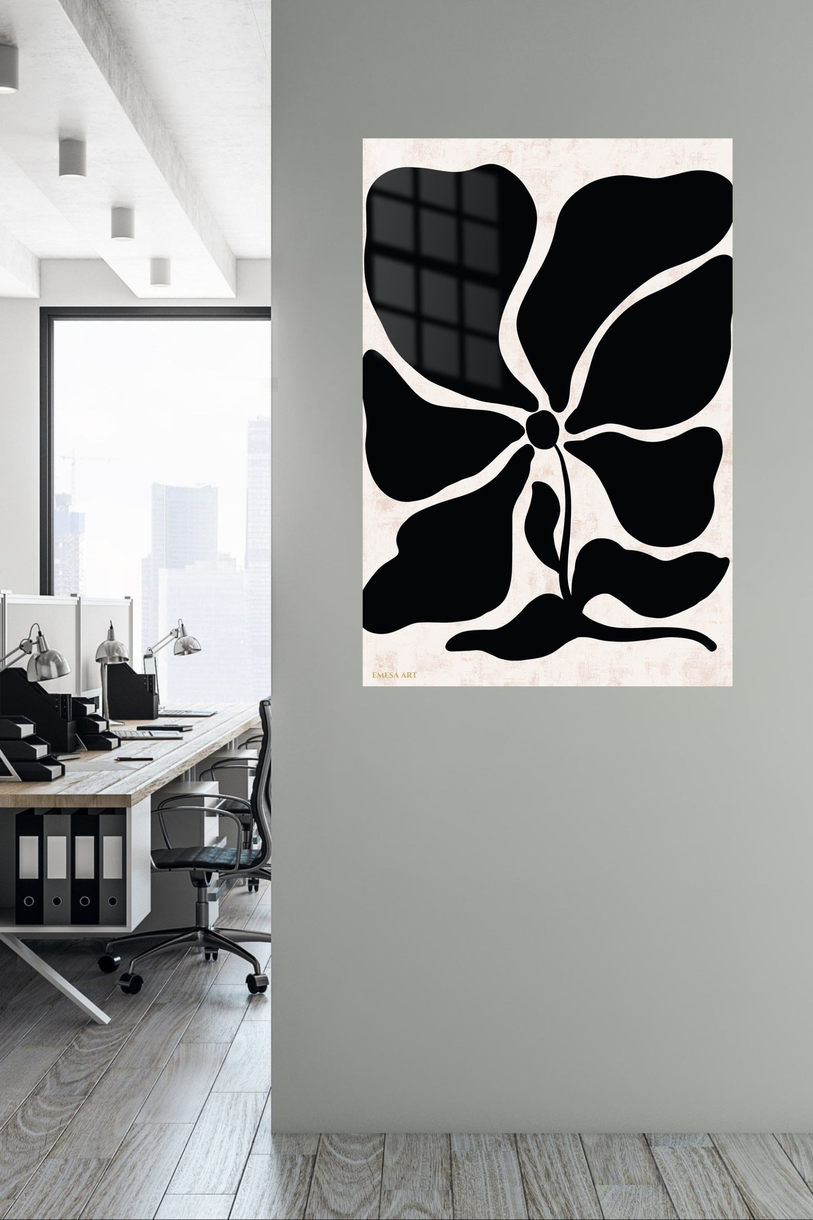 Black Organic Flower on Blush metal wall art print, view 5