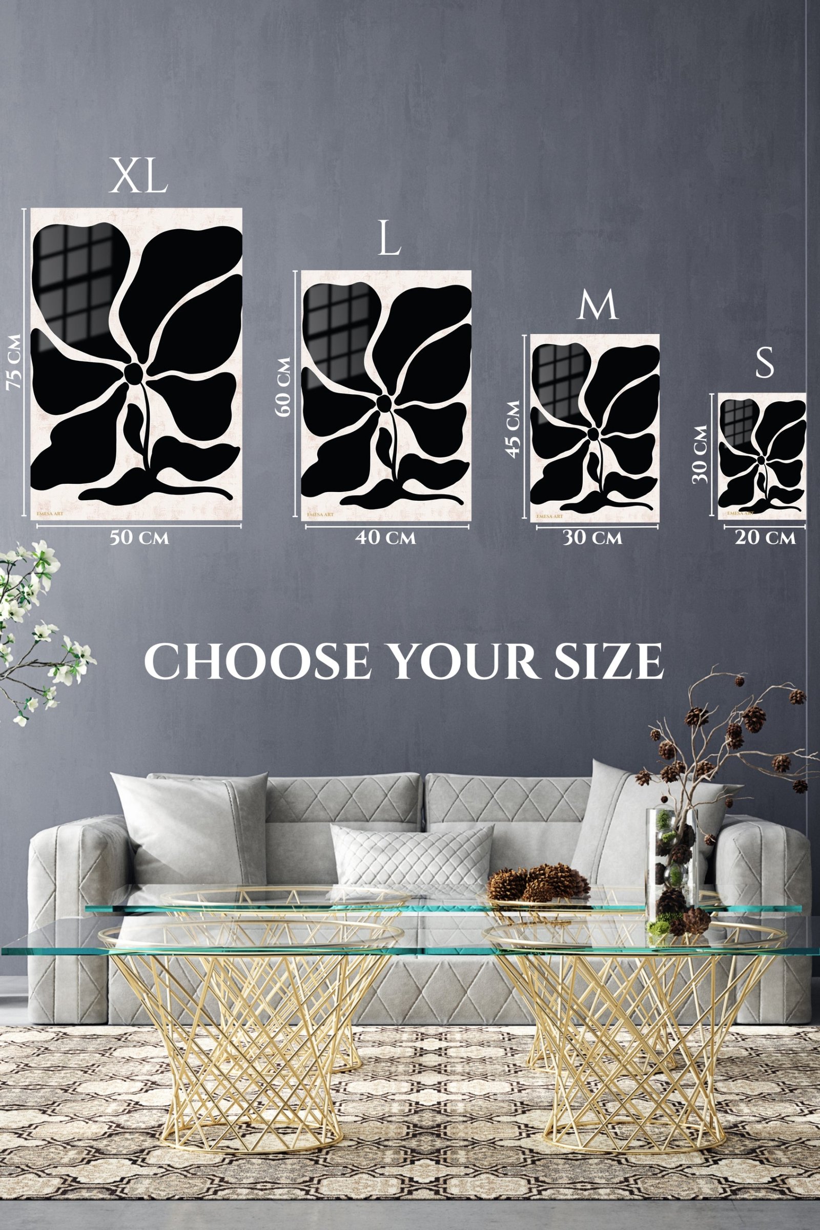 Black Organic Flower on Blush metal wall art print, view 6