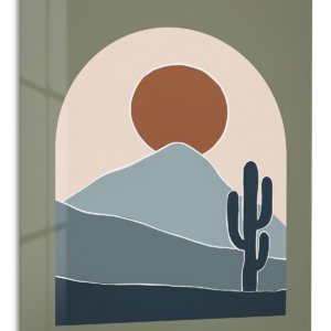 Desert Sun and Cactus metal wall art print