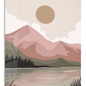 Blush Mountain Lake metal wall art print