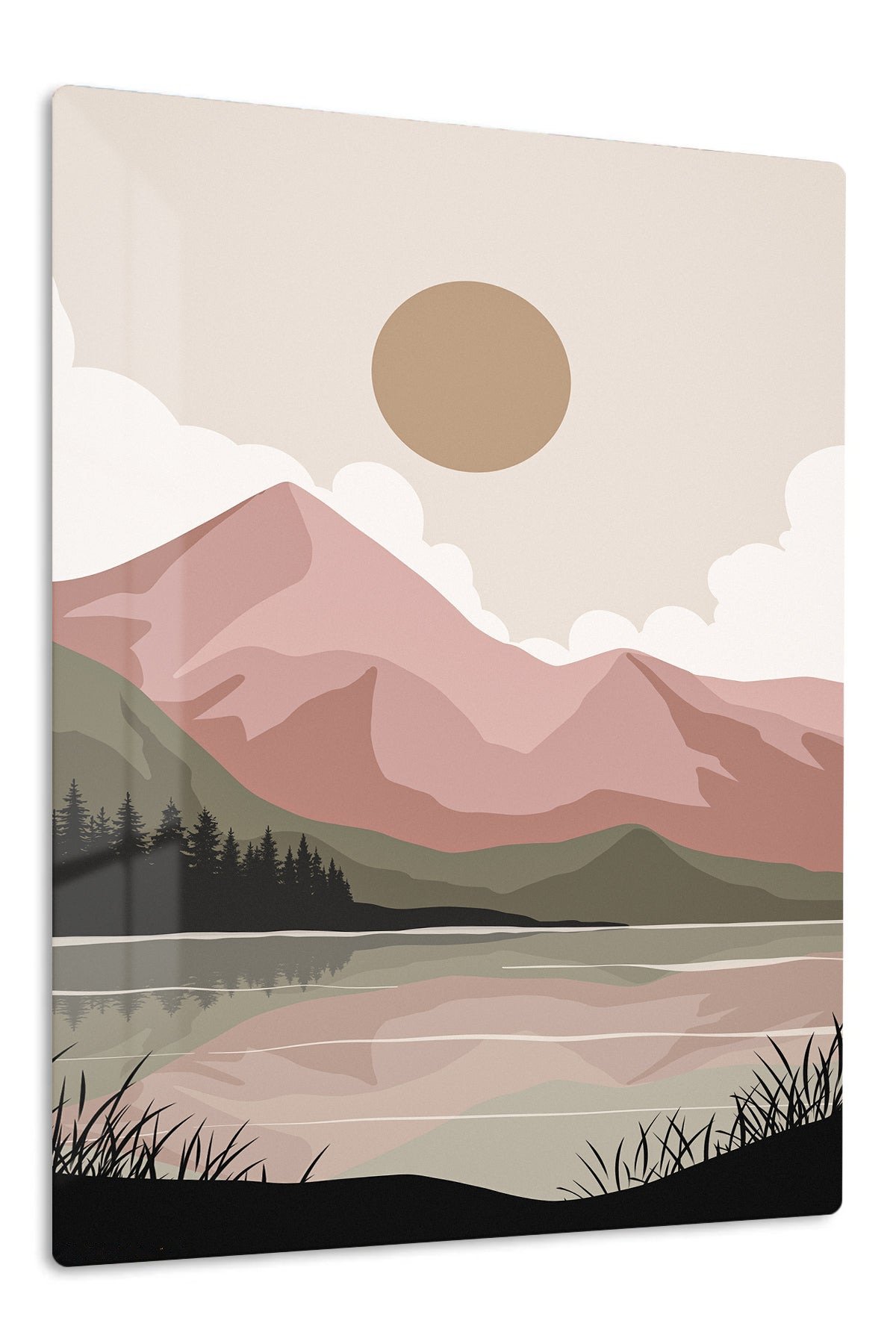 Blush Mountain Lake metal wall art print