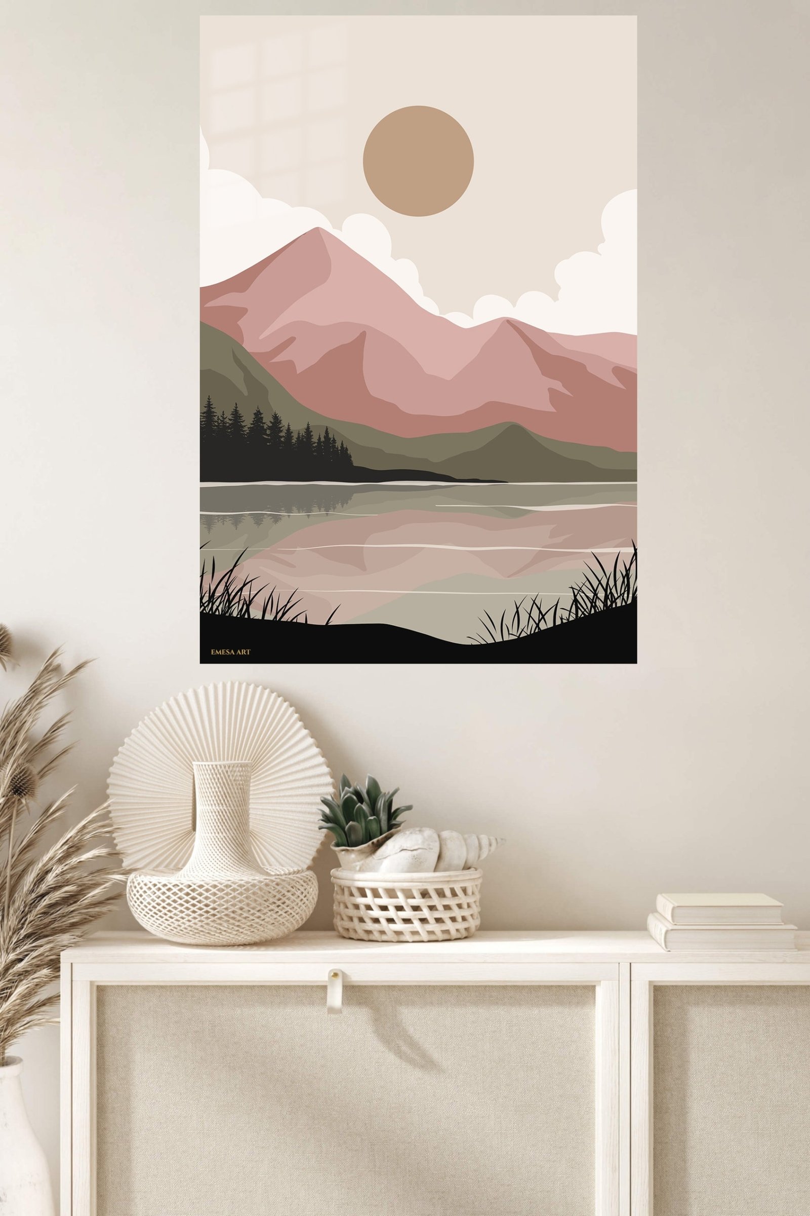 Blush Mountain Lake metal wall art print, view 4