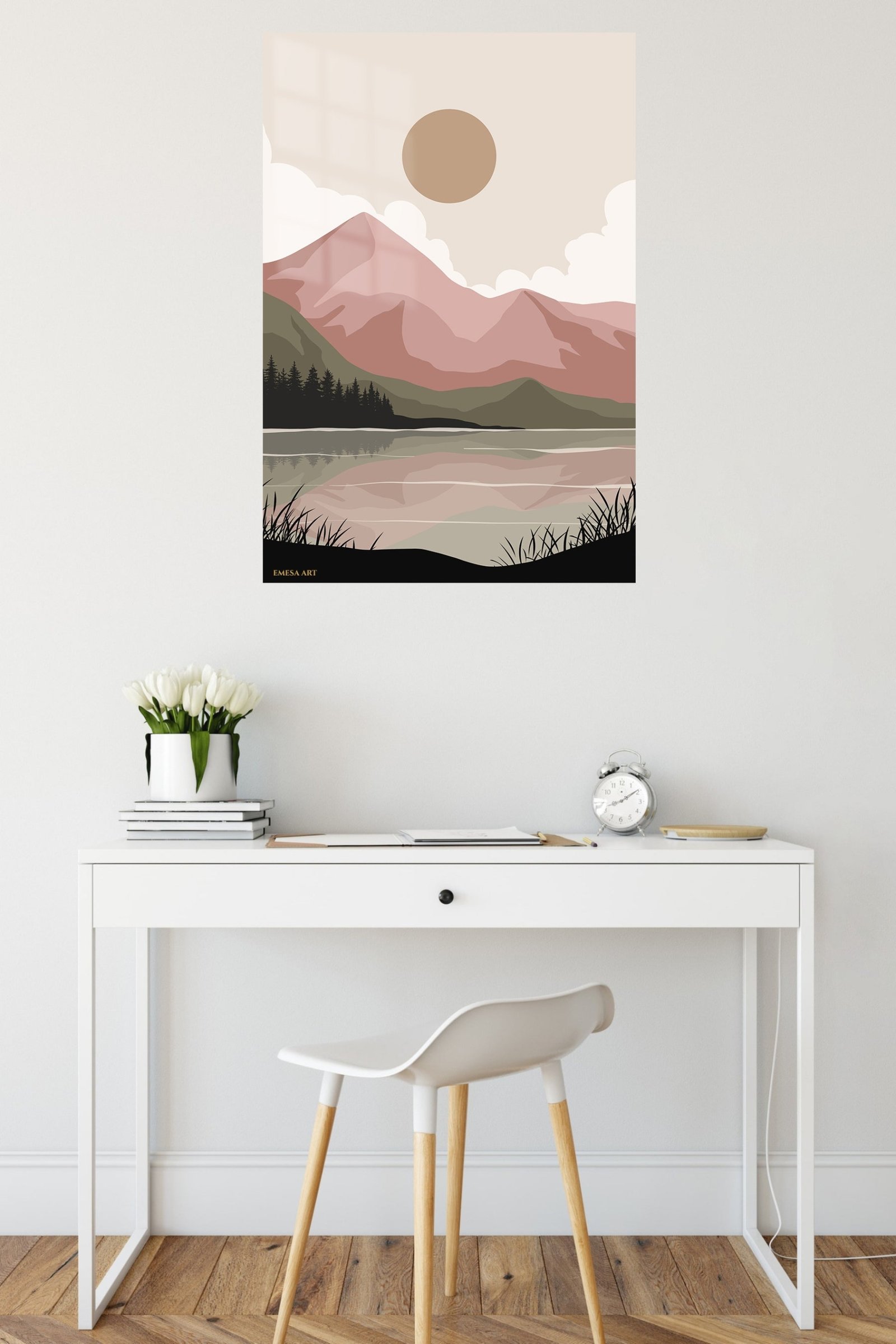 Blush Mountain Lake metal wall art print, view 5
