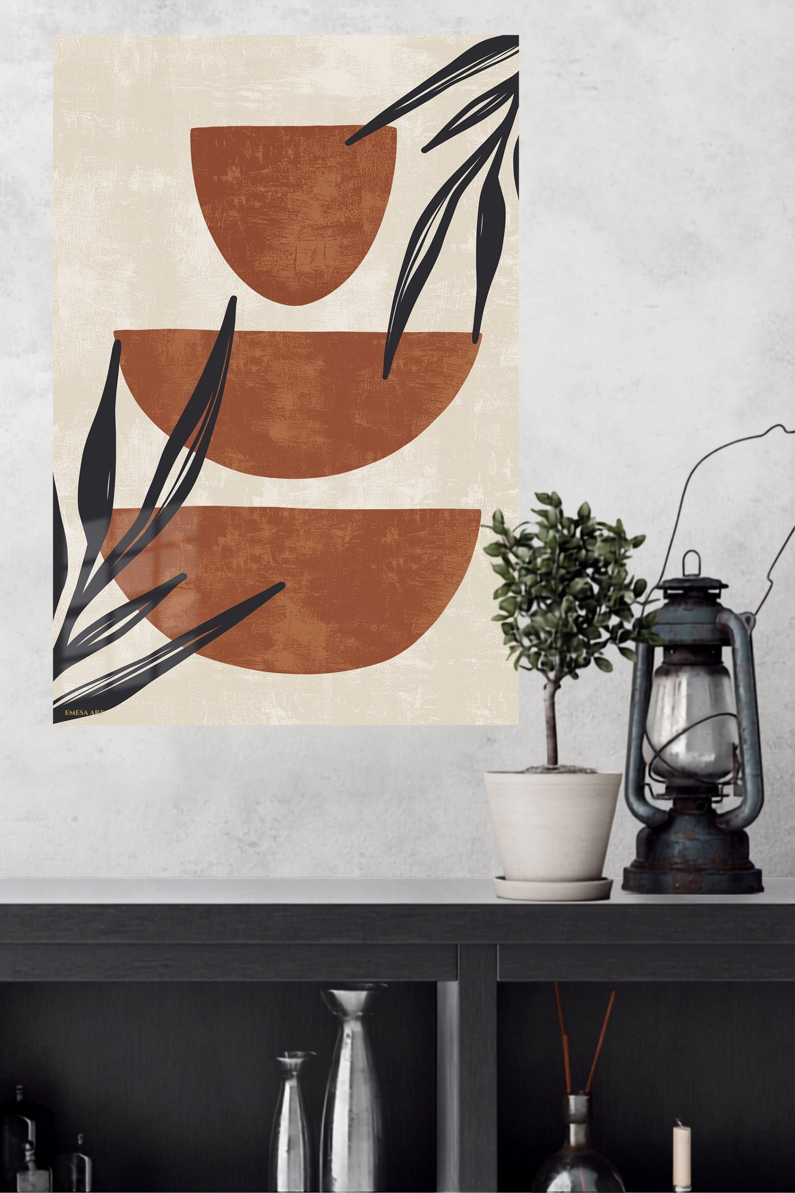 Terracotta Shapes and Botanical Silhouettes metal wall art print, view 4