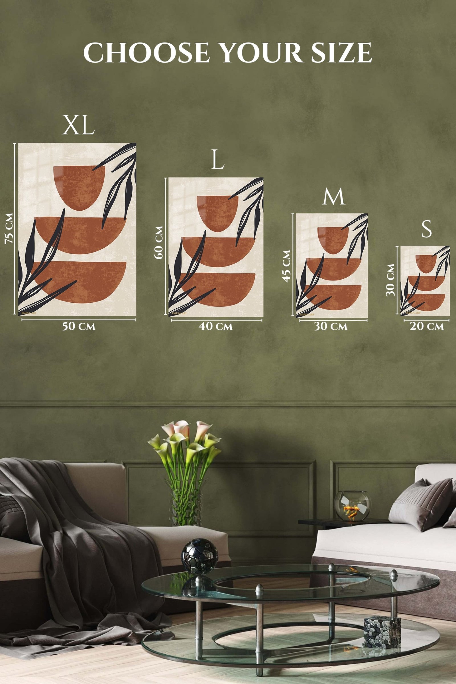 Terracotta Shapes and Botanical Silhouettes metal wall art print, view 6
