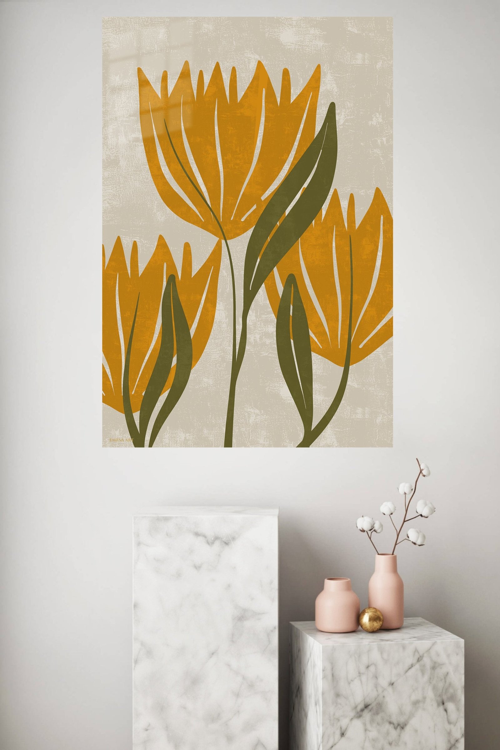 Ochre Botanical Bloom metal wall art print, view 4