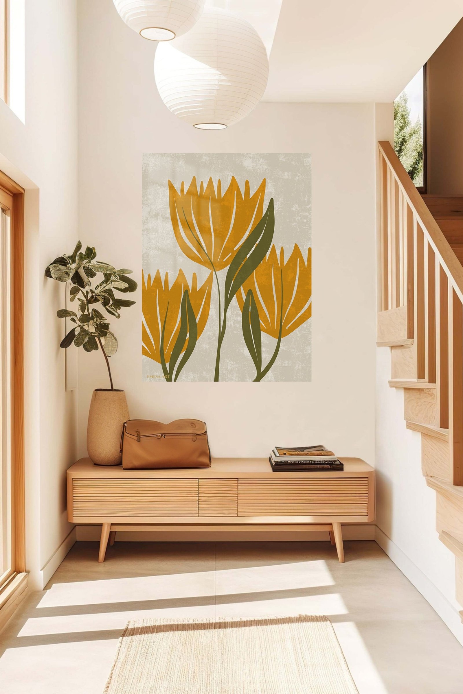 Ochre Botanical Bloom metal wall art print, view 5