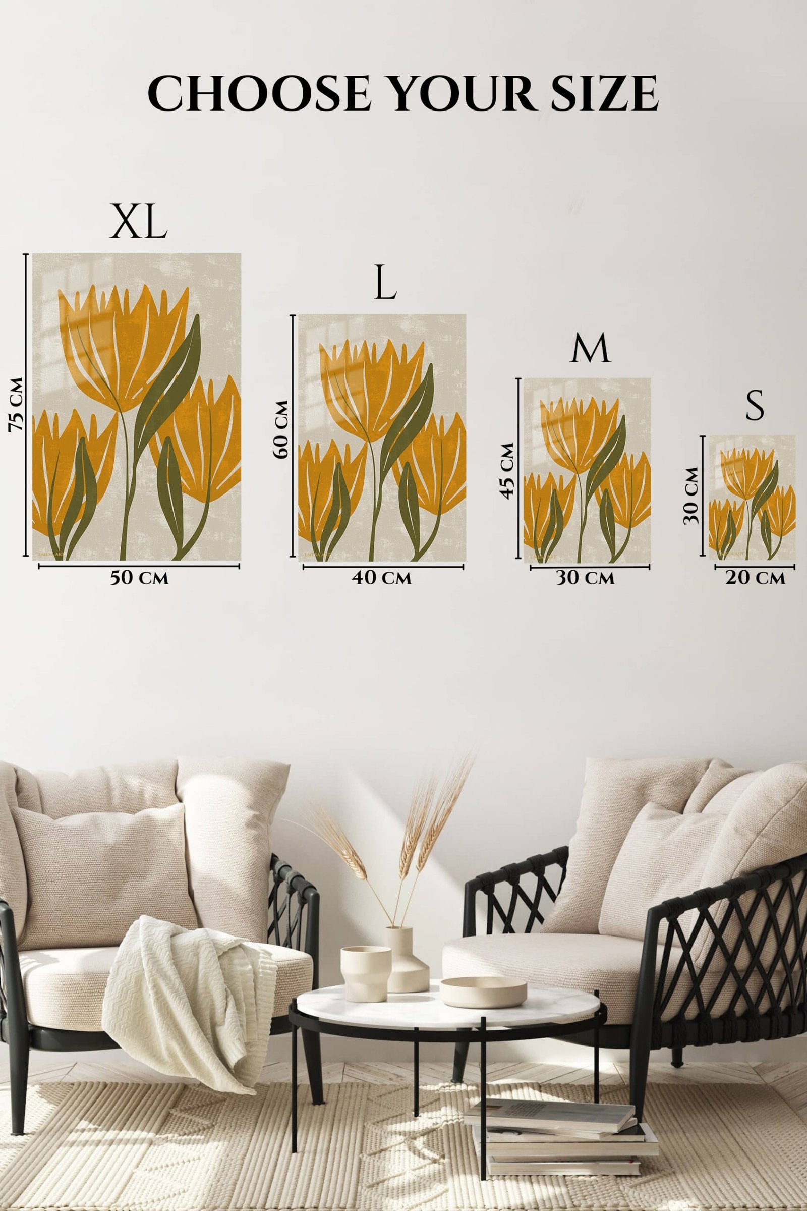 Ochre Botanical Bloom metal wall art print, view 6