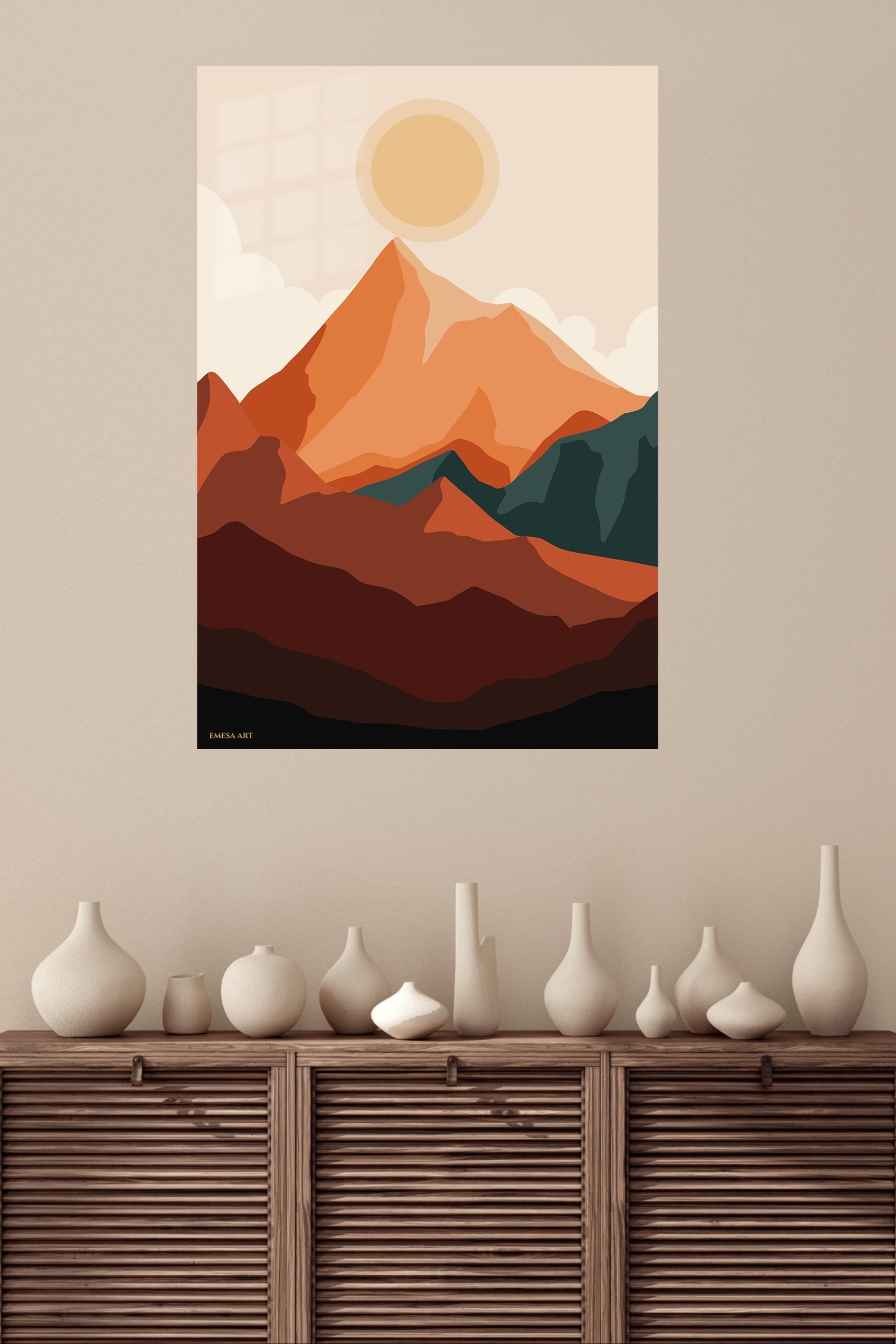 Terracotta Mountain Sunrise metal wall art print, view 4