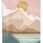 Golden Sun Mountain Valley metal wall art print
