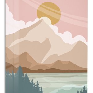 Golden Sun Mountain Valley metal wall art print