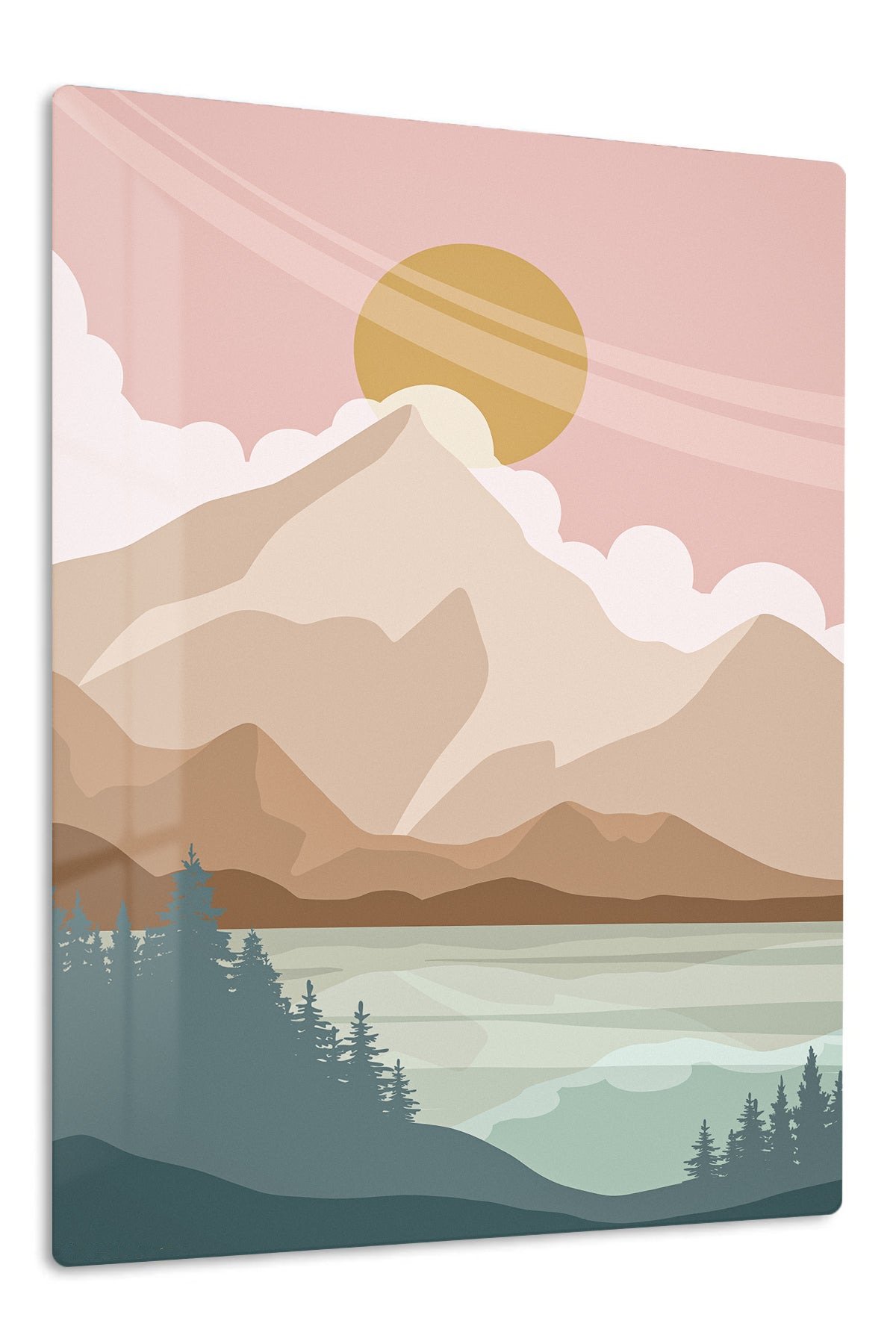 Golden Sun Mountain Valley metal wall art print