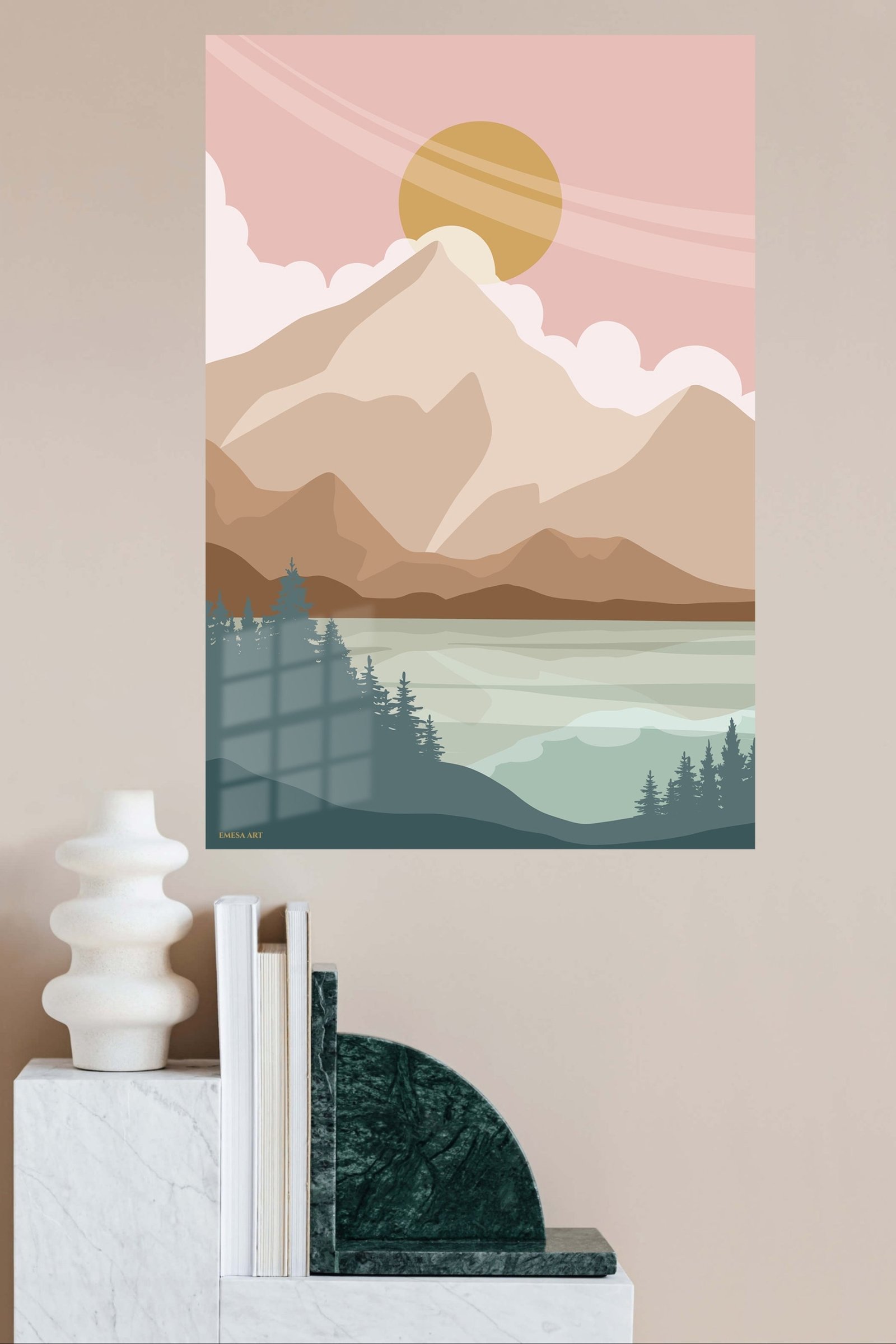 Golden Sun Mountain Valley metal wall art print, view 4