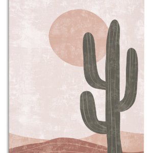 Desert Cactus and Blush Sun metal wall art print