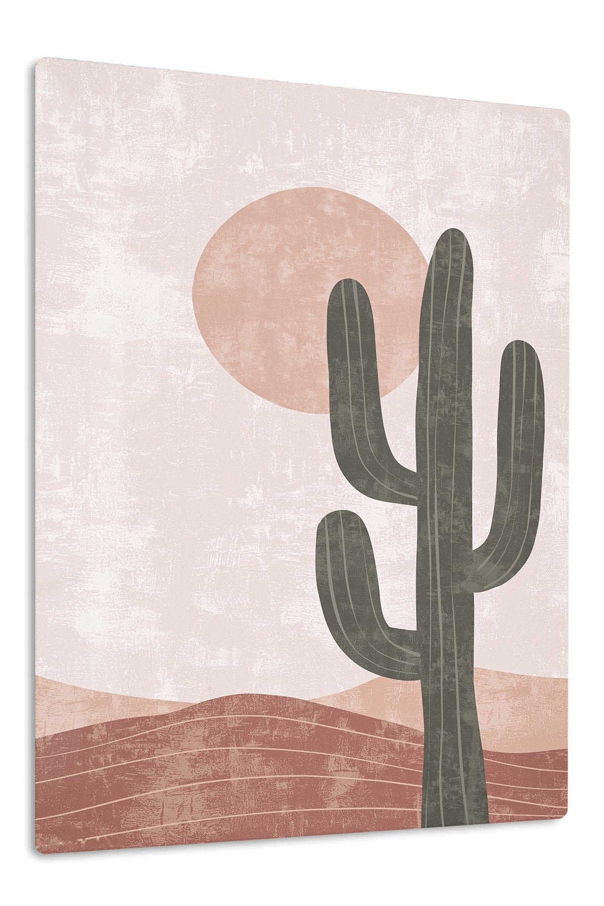 Desert Cactus and Blush Sun metal wall art print