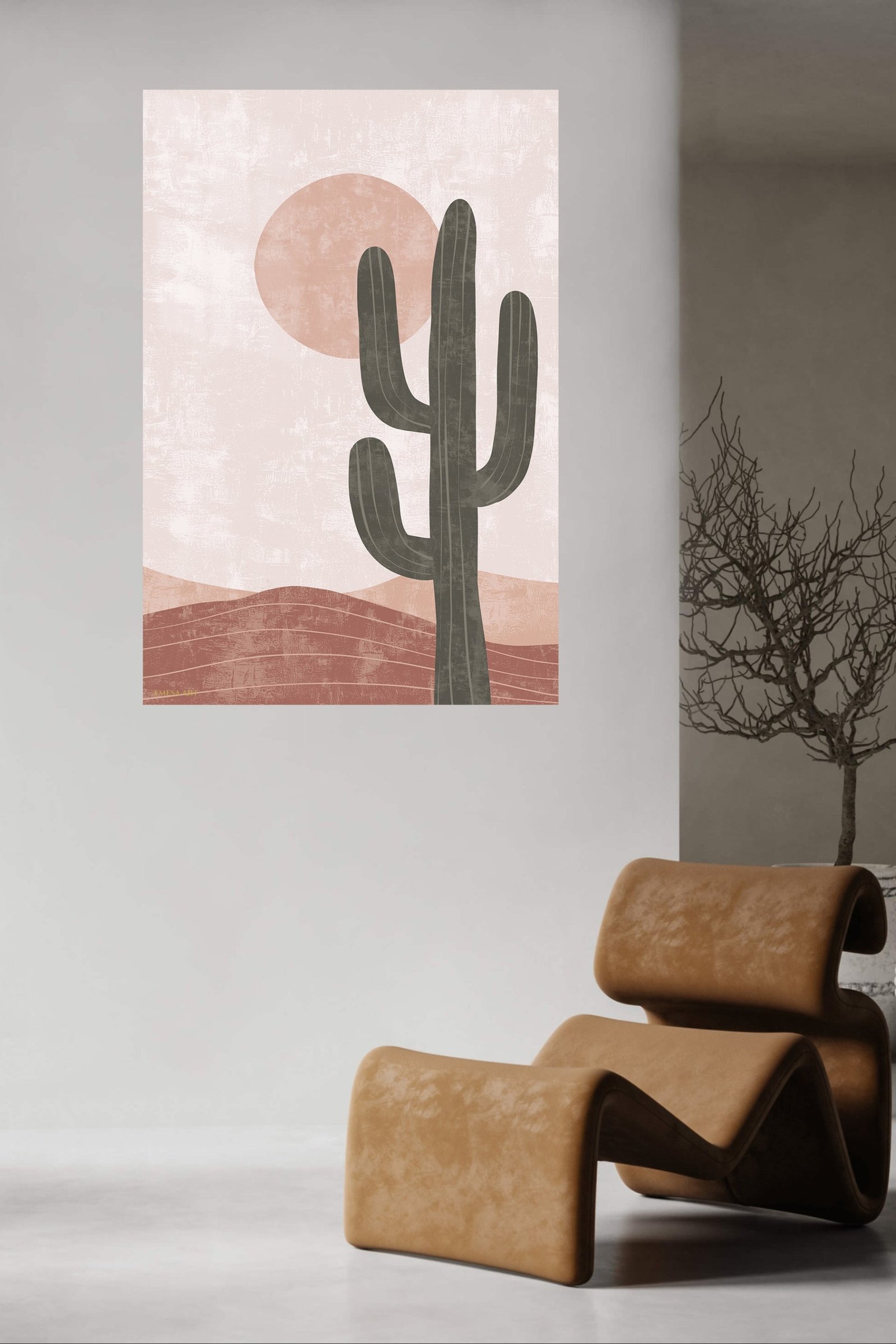 Desert Cactus and Blush Sun metal wall art print, view 5