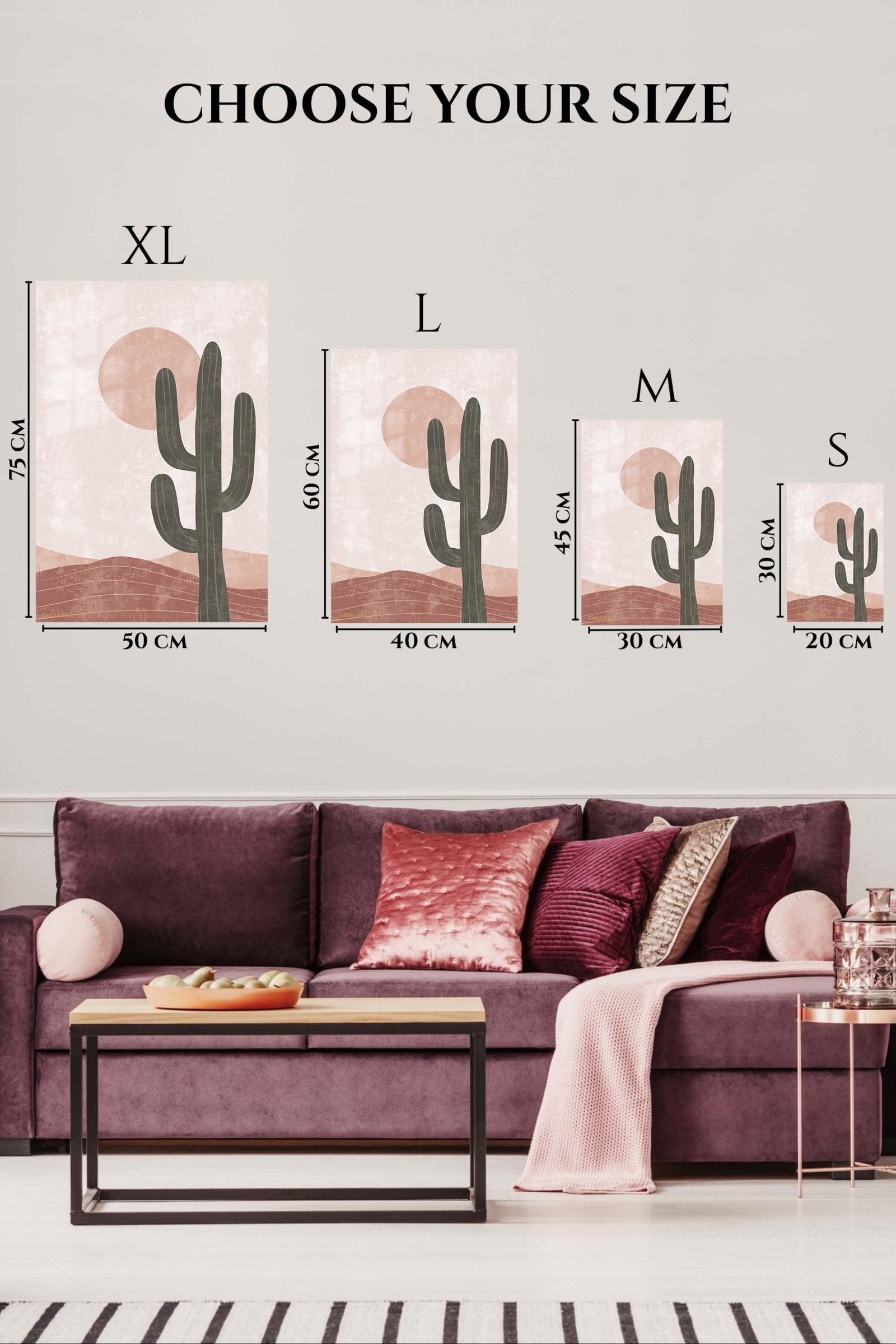 Desert Cactus and Blush Sun metal wall art print, view 6