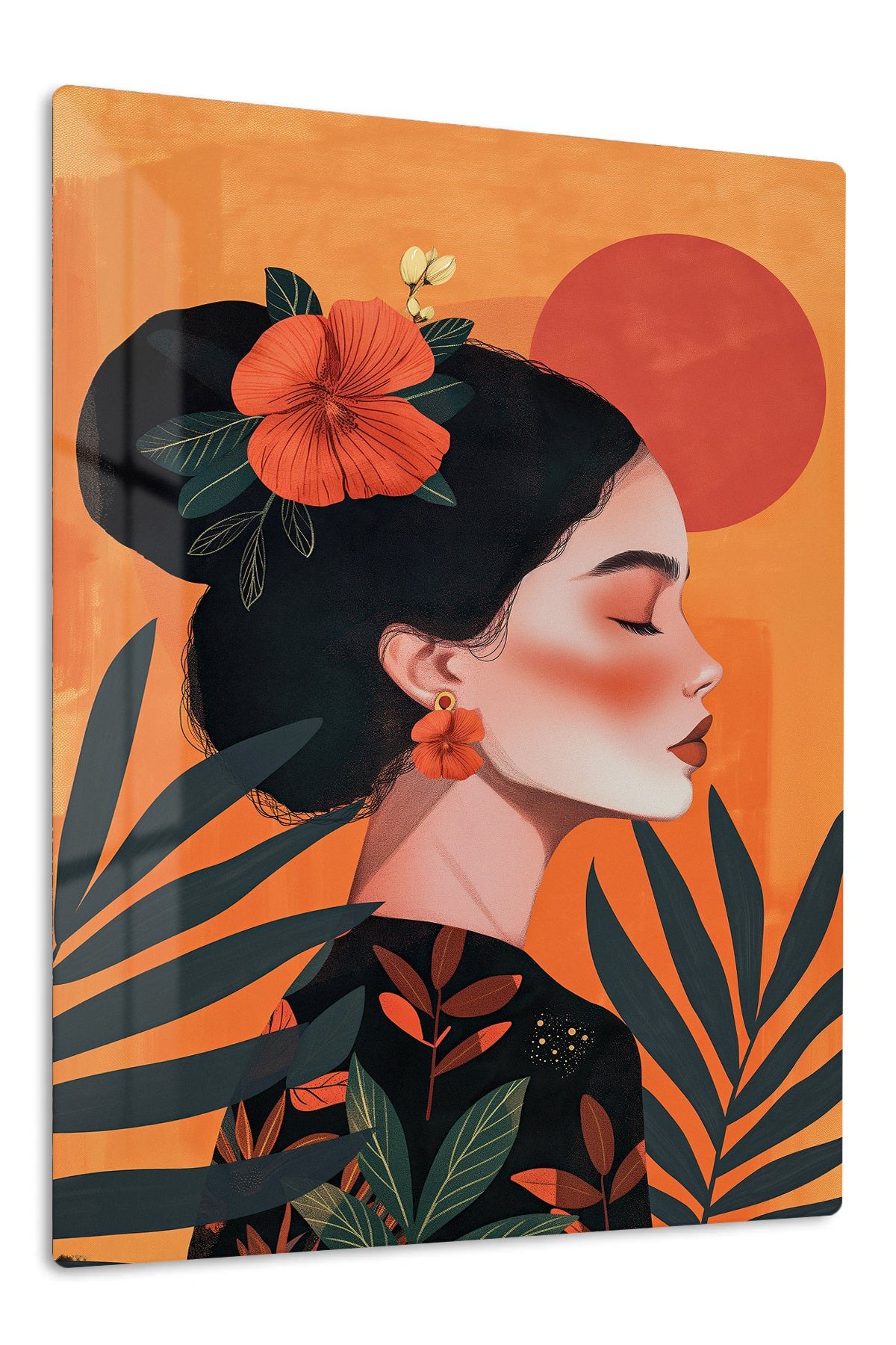Hibiscus Sunset Portrait metal wall art print