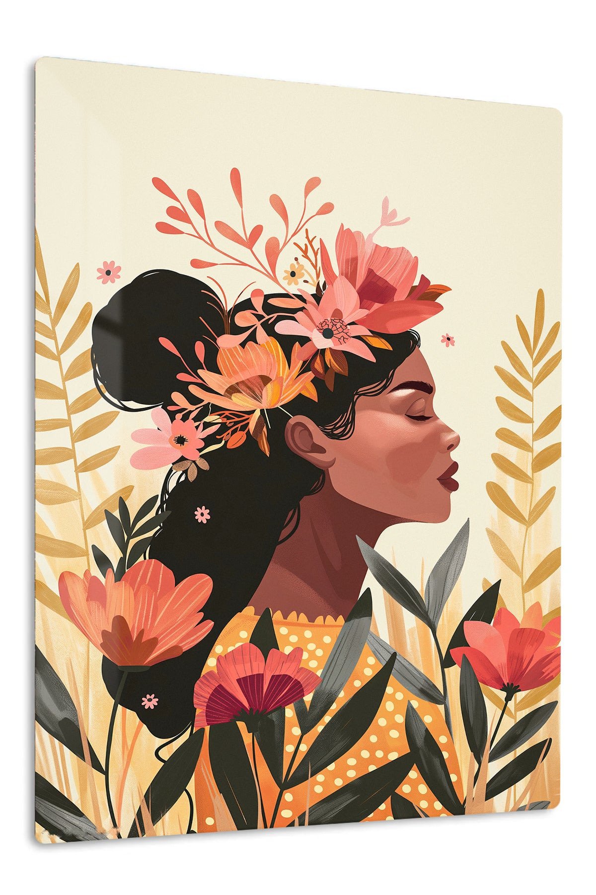 Floral Crown Portrait metal wall art print