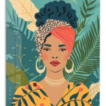 Tropical Woman With Coral Headwrap metal wall art print