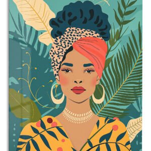 Tropical Woman With Coral Headwrap metal wall art print