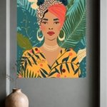Tropical Woman With Coral Headwrap metal wall art print, view 4