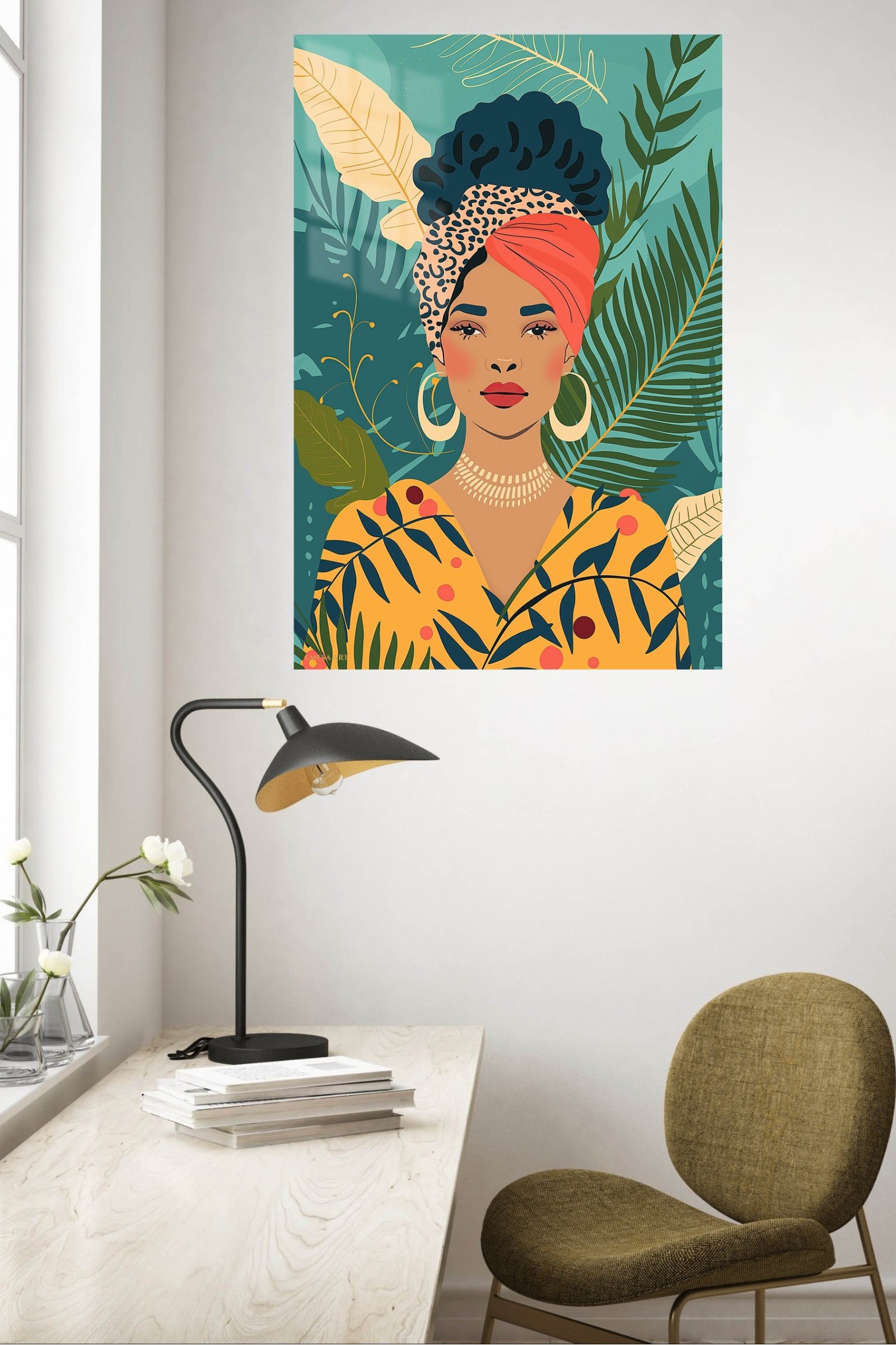 Tropical Woman With Coral Headwrap metal wall art print, view 5