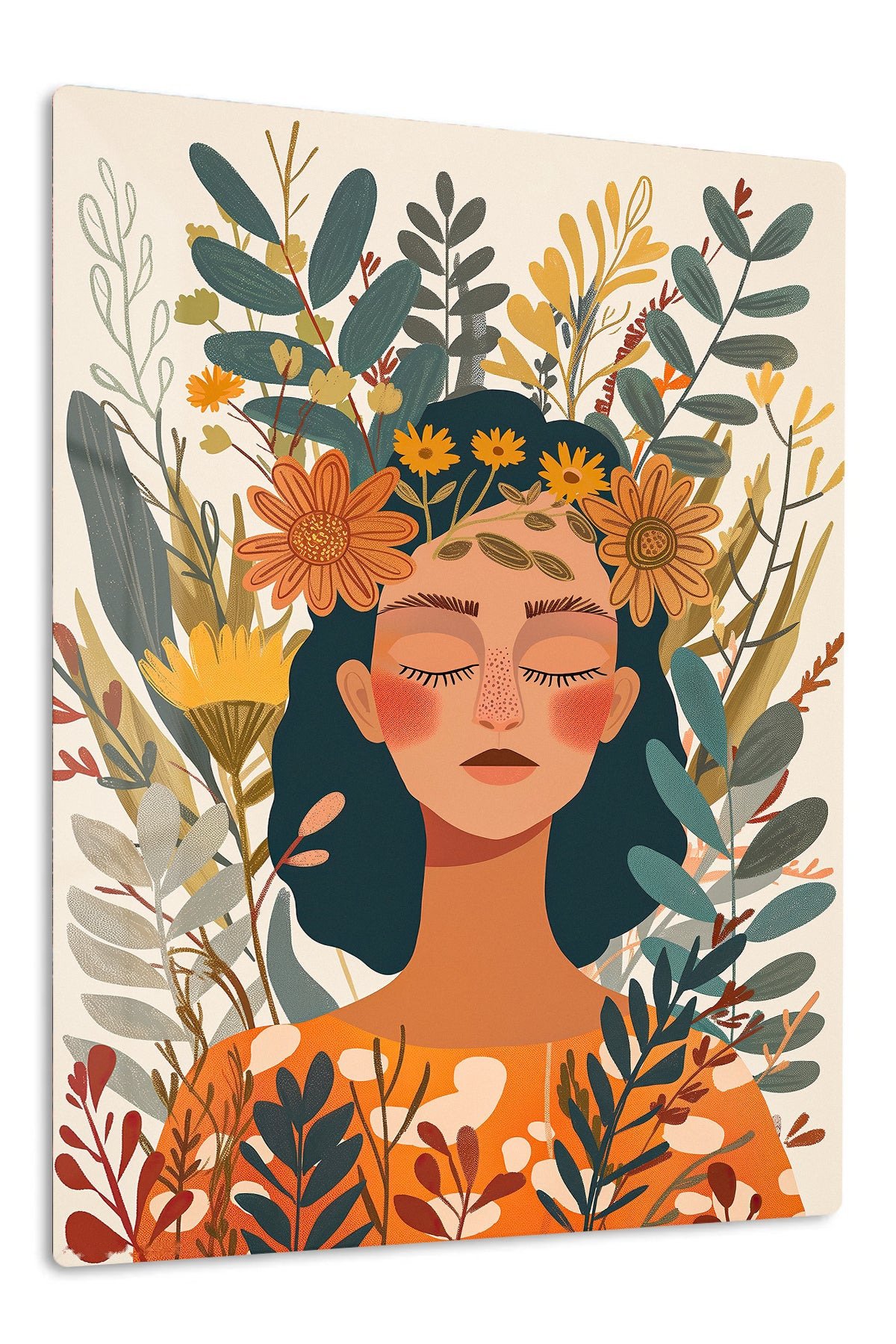 Blooming Boho Portrait metal wall art print
