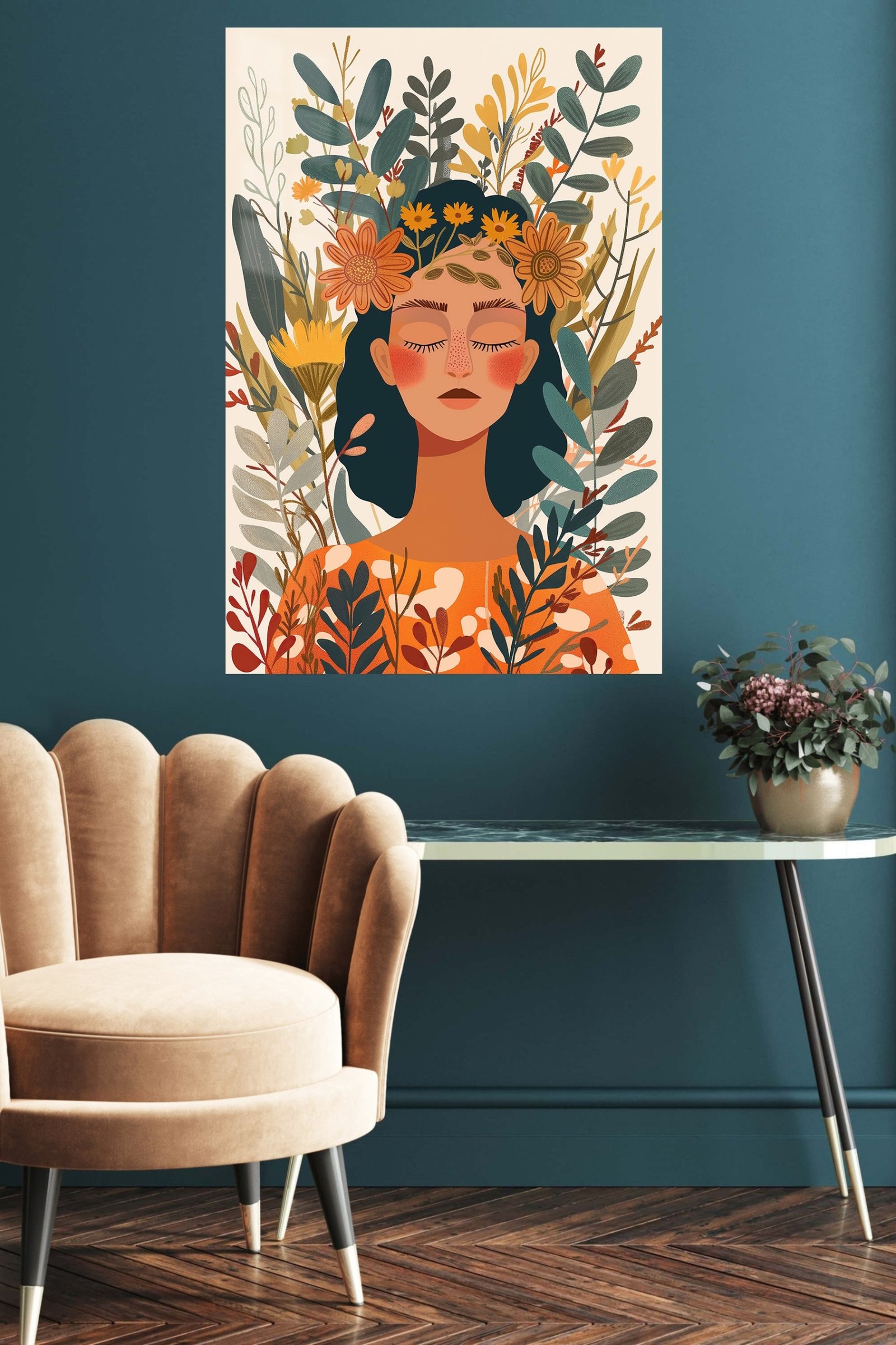Blooming Boho Portrait metal wall art print, view 5