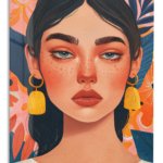 Floral Portrait With Golden Tassels metal wall art print