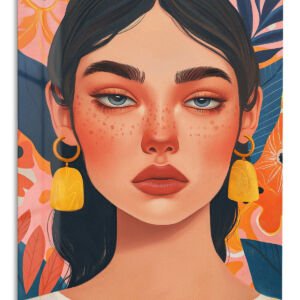 Floral Portrait With Golden Tassels metal wall art print