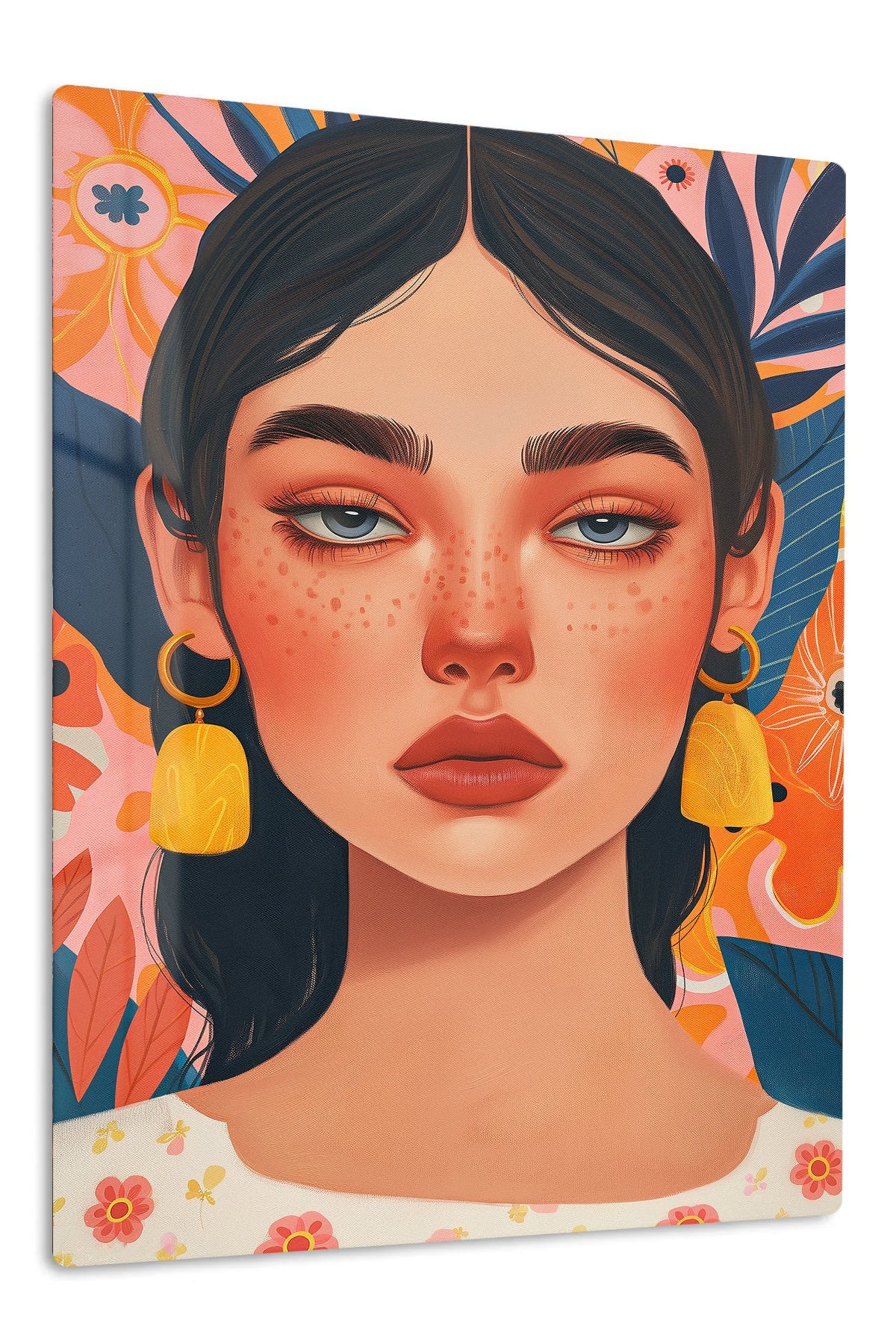 Floral Portrait With Golden Tassels metal wall art print